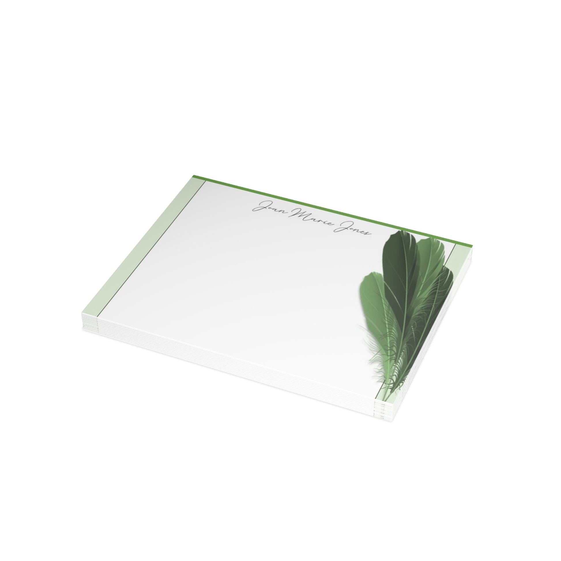 Personalized Note Card: Add a Personal Touch with Customized Stationery for Every Occasion. Green Feathers Notecard